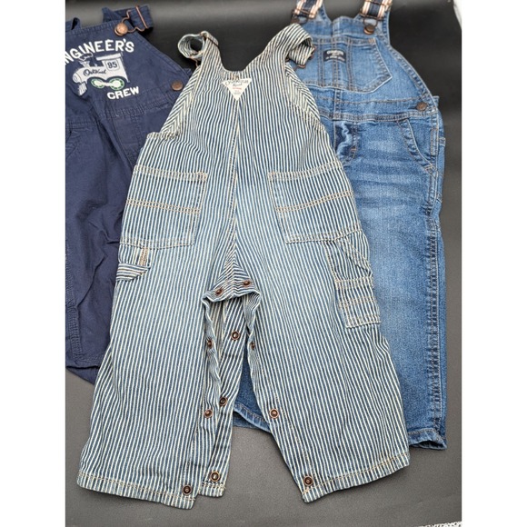 Lot of 3 OshKosh B'gosh Overall Pants 12M 18M 24M Pinstripe Engineer Carpenter - Picture 2 of 16